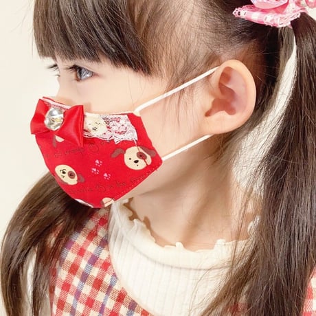 【販売商品】ふわふわパイルのプリンセスマスク　いちご色の水玉中　子供用Ⅿサイズ