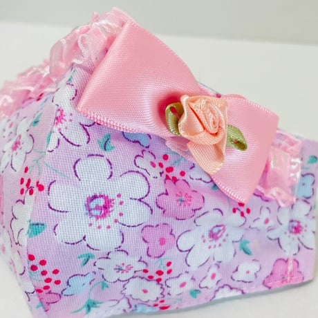 【人気があるので再販します！】さらさらさわやかプリンセスマスク　桃色小花の花畑　子供用Sサイズ