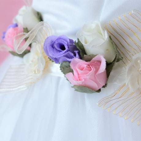 【レンタルドレス】　　　白チュールにお花がイン　<ドレス丈 60cm>