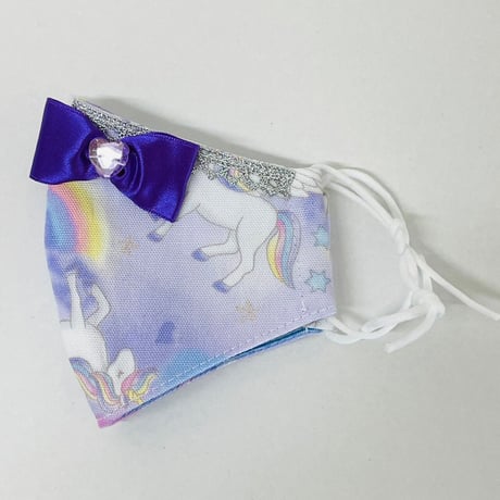 【人気があるので再販します！】さらさらさわやかプリンセスマスク　パープルユニコーン太レース　子供用Sサイズ