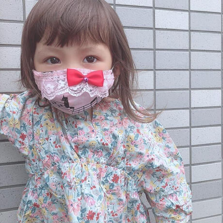 【販売商品】さらさらさわやかプリンセスマスク　いちご色の水玉中　幼児用Mサイズ