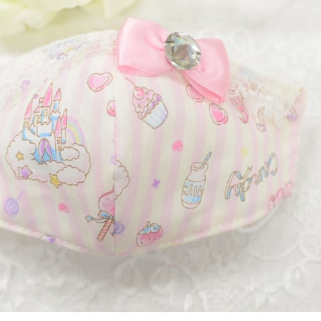 【販売商品】さらさらさわやかプリンセスマスク　夢色ストライプピンク　子供用Mサイズ