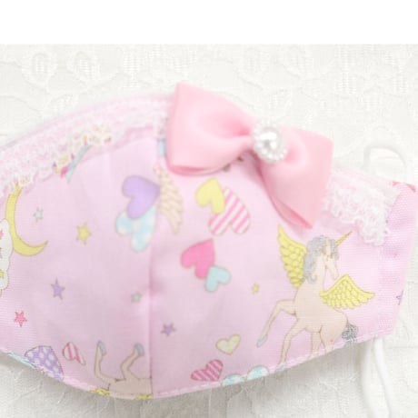 【販売商品】ふわふわパイルのプリンセスマスク　ピンクペガサス　子供用Sサイズ