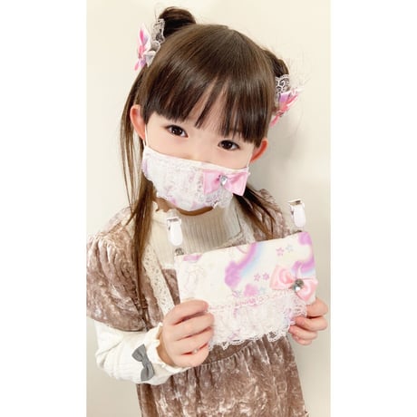 【販売商品】さらさらさわやかプリンセスマスク　夢色ストライプピンク　子供用Mサイズ