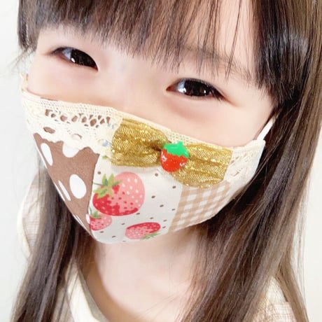 【販売商品】ふわふわパイルのプリンセスマスク　いちご色の水玉中　子供用Ⅿサイズ