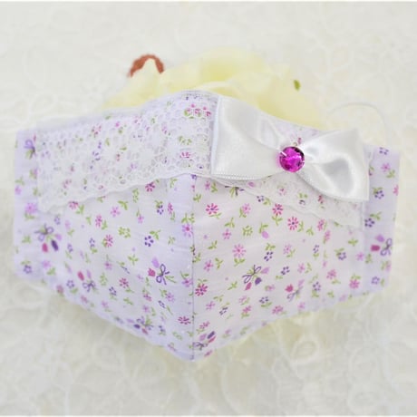 【販売商品】ふわふわパイルのプリンセスマスク　うす紫のブーケ　子供用Ｍサイズ