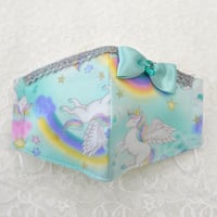 【販売商品】さらさらさわやかのプリンセスマスク　ミントユニコーン細レース　子供用Ｍサイズ