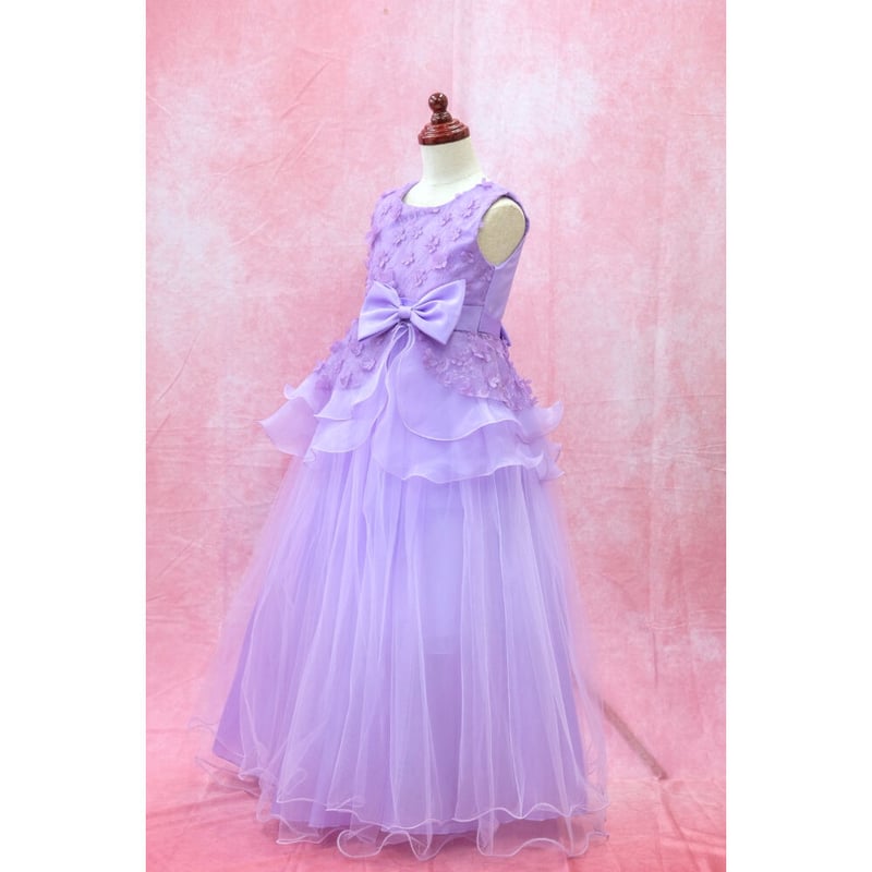 紫のフリル付きドレスセット レンタルドレス】 紫色のリボン＆チュール <ドレス丈 100cm