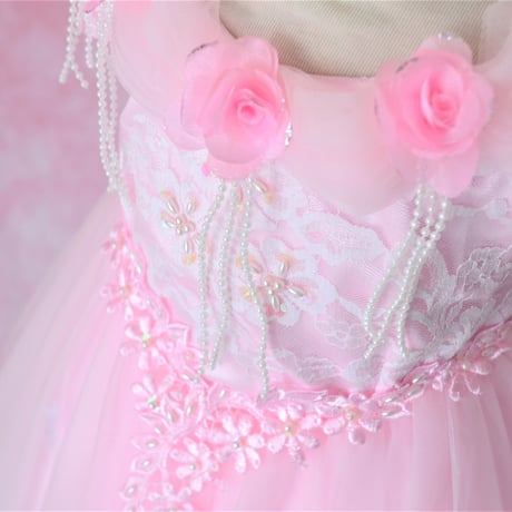 【レンタルドレス】　　　ペールピンクのお花　　　<ドレス丈 56cm>