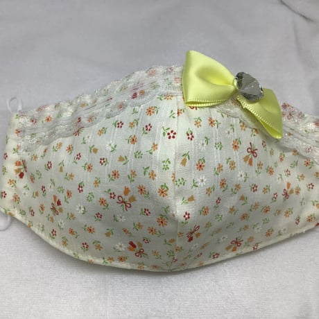 【販売商品】ふわふわパイルのプリンセスマスク　黄色の小花　子供用Mサイズ
