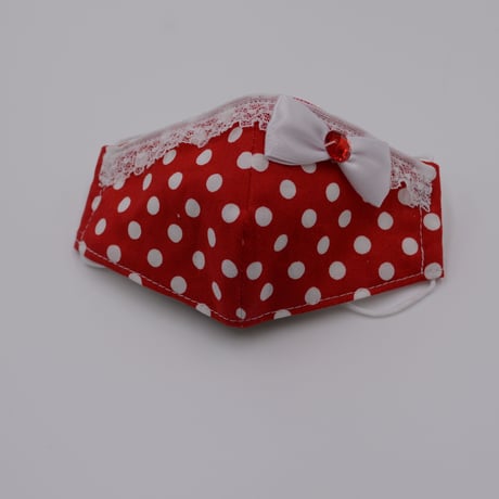 【販売商品】ふわふわパイルのプリンセスマスク　いちご色の水玉中　子供用Ⅿサイズ