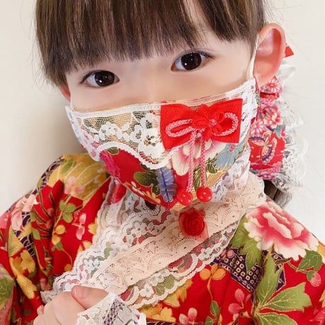 小さなおひめさま向　七五三(なごみ)マスク　黒桜　幼児用Sサイズ　子供用Ｍサイズ