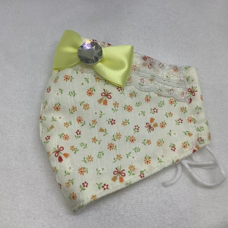 【販売商品】ふわふわパイルのプリンセスマスク　黄色の小花　子供用Mサイズ