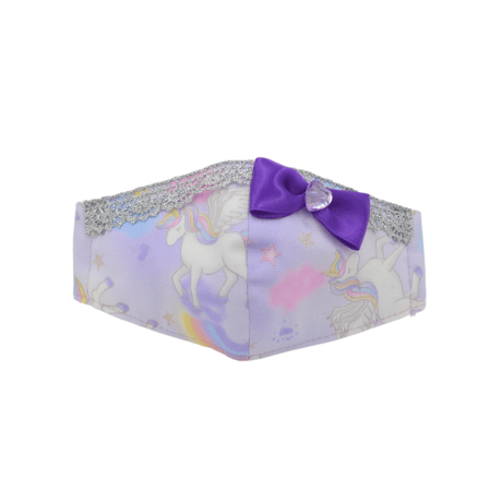【販売商品】ふわふわパイルのプリンセスマスク　パープルユニコーン細レース　子供用Mサイズ