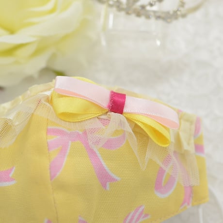 【販売商品】ふわふわパイルのプリンセスマスク　イエローリボン　子供用M