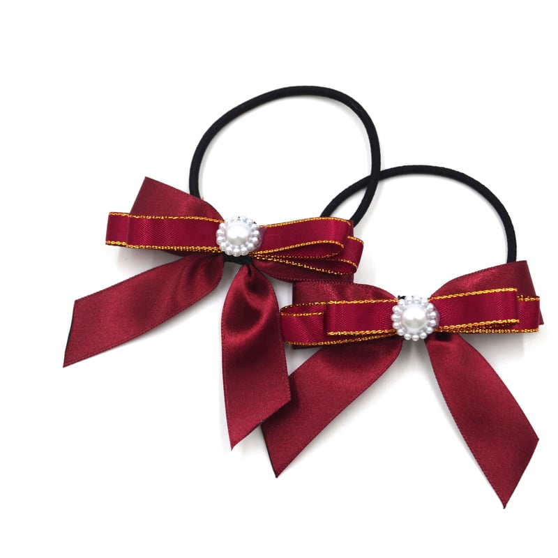 販売商品】フォーマルプリンセスリボン（ヘアゴム2個セット）ワイン
