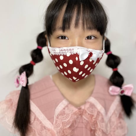 【販売商品】ふわふわパイルのプリンセスマスク　いちご色の水玉大　幼児用Sサイズ