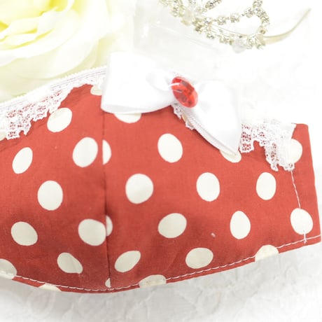 【販売商品】ふわふわパイルのプリンセスマスク　いちご色の水玉大　幼児用Sサイズ