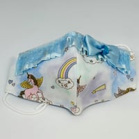 【人気があるので再販します！】さらさらさわやかプリンセスマスク　ブルーペガサス水色サテンレース　子供用Sサイズ