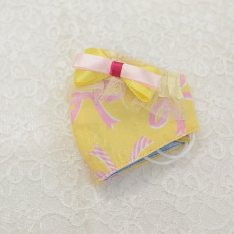 【販売商品】ふわふわパイルのプリンセスマスク　イエローリボン　子供用M