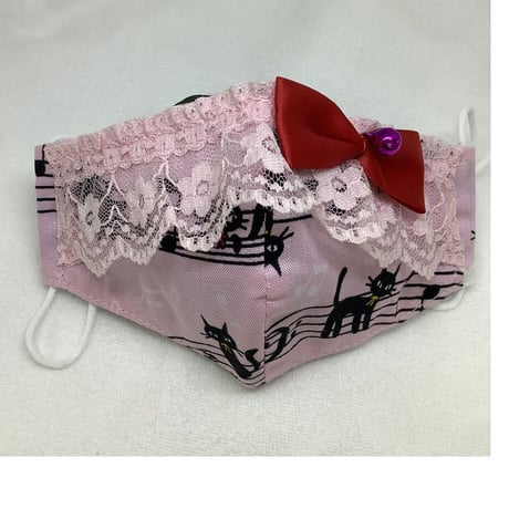 【販売商品】さらさらさわやかプリンセスマスク　にゃんにゃん音符　子供用Sサイズ