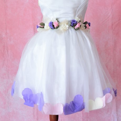 【レンタルドレス】　　　白チュールにお花がイン　<ドレス丈 60cm>