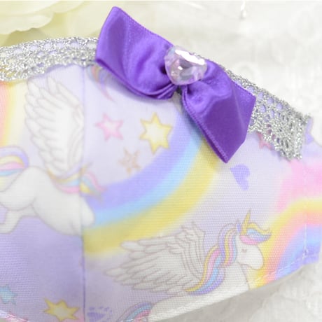 【販売商品】ふわふわパイルのプリンセスマスク　パープルユニコーン　子供用Ⅿサイス