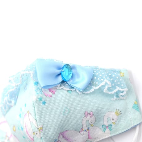 【販売商品】さらさらさわやかプリンセスマスク　水色あひる　水玉レース　子供用Ⅿサイズ