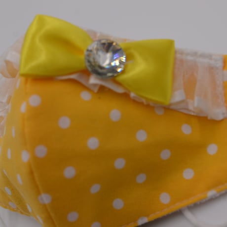 【販売商品】ふわふわパイルのプリンセスマスク　パイン色の水玉　子供用Ⅿサイズ