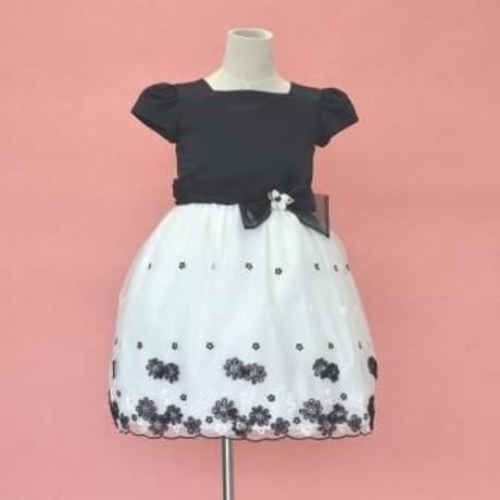 【レンタルドレス】　　　バイカラーフラワー刺繍　<ドレス丈 73cm>