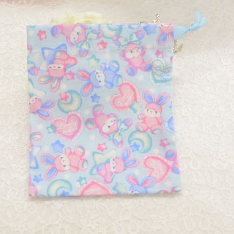 お弁当袋＆コップ袋セット　ねむねむうさぎ　ブルー