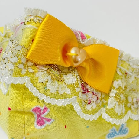 【人気があるので再販します！】さらさらさわやかプリンセスマスク　ちょうちょ結びイエロー　子供用Sサイズ
