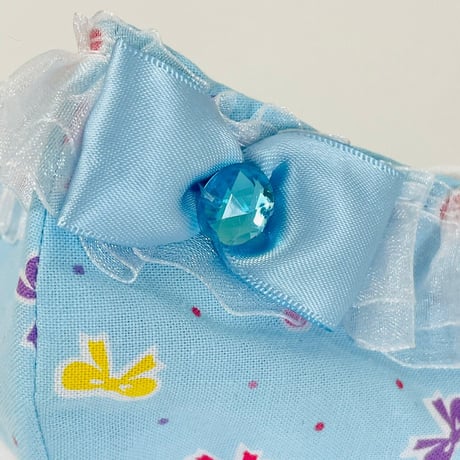 【人気があるので再販します！】さらさらさわやかプリンセスマスク　ちょうちょ結びブルー　子供用Sサイズ