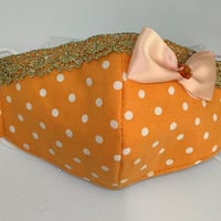 【販売商品】ふわふわパイルのプリンセスマスク　みかん色の水玉　子供用Ⅿサイズ