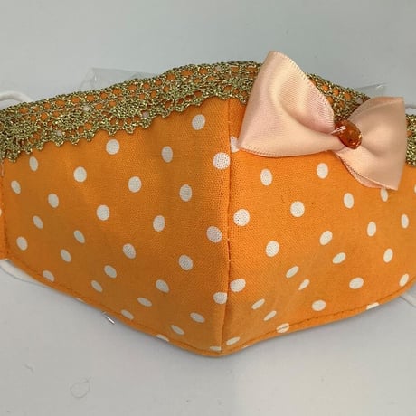 【販売商品】ふわふわパイルのプリンセスマスク　みかん色の水玉　子供用Ⅿサイズ