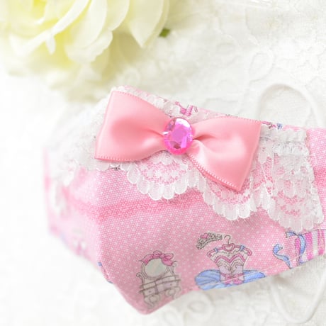 【販売商品】ふわふわパイルのプリンセスマスク　バレリーナピンクオーバルビジュー　子供用Ｍサイズ