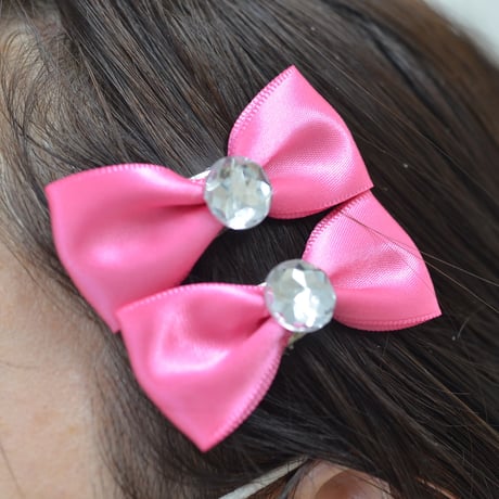 【販売商品】プリンセスリボン　ヘアピンver.（2個セット）シャーベットピンク