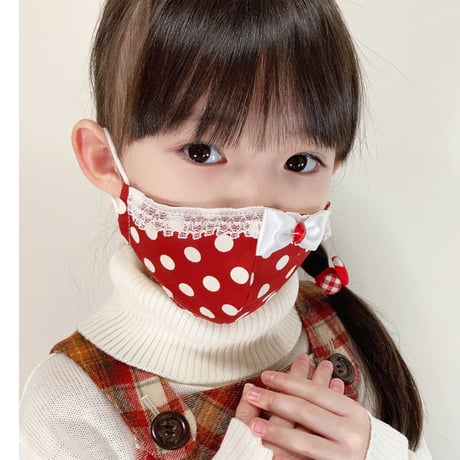 【販売商品】ふわふわパイルのプリンセスマスク　いちご色の水玉大　幼児用Sサイズ