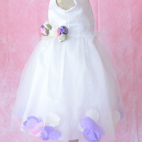 【レンタルドレス】　　　白チュールにお花がイン　<ドレス丈 60cm>