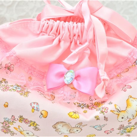 お弁当袋とコップ袋　お花とうさぎ