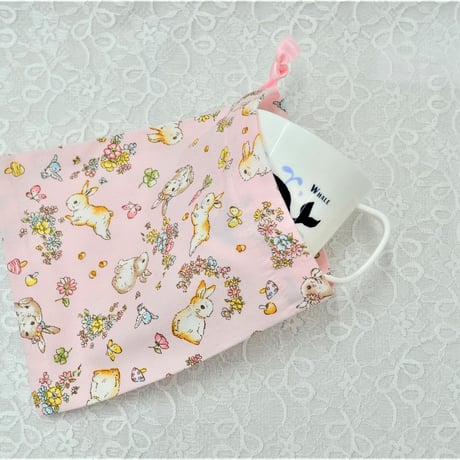 お弁当袋とコップ袋　お花とうさぎ