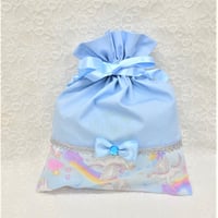 【販売商品】プリンセスドローストリングバッグ　給食袋　空色ユニコーン