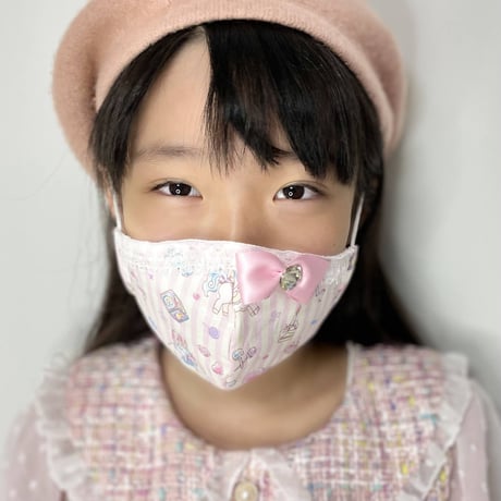 【販売商品】さらさらさわやかプリンセスマスク　夢色ストライプピンク　子供用Mサイズ