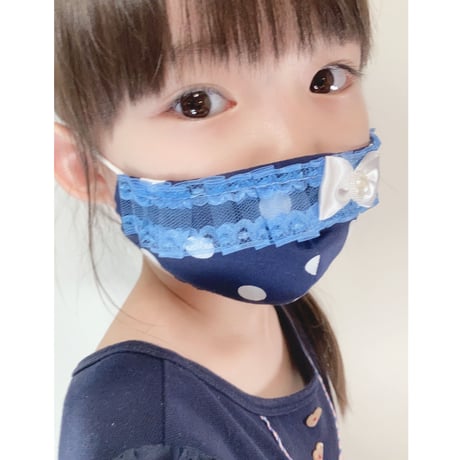 【販売商品】ふわふわパイルのプリンセスマスク　いちご色の水玉中　子供用Sサイズ