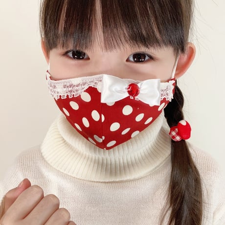【販売商品】ふわふわパイルのプリンセスマスク　いちご色の水玉大　幼児用Sサイズ