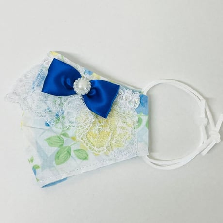 【人気があるので再販します！】さらさらさわやかプリンセスマスク　フローラルブルー　子供用Sサイズ