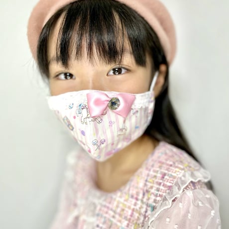 【販売商品】ふわふわパイルのプリンセスマスク　パープルユニコーン　子供用Ⅿサイス