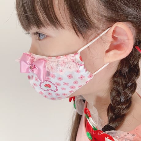 【販売商品】ふわふわパイルのプリンセスマスク　夢色ストライプピンク　子供用Ⅿサイズ