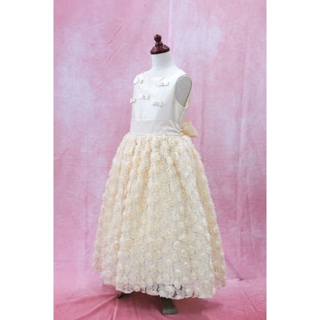 【レンタルドレス】　　　ふわふわお花のベージュ　<ドレス丈 92cm>