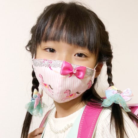 【販売商品】ふわふわパイルのプリンセスマスク　夢色ストライプピンク　子供用Ⅿサイズ